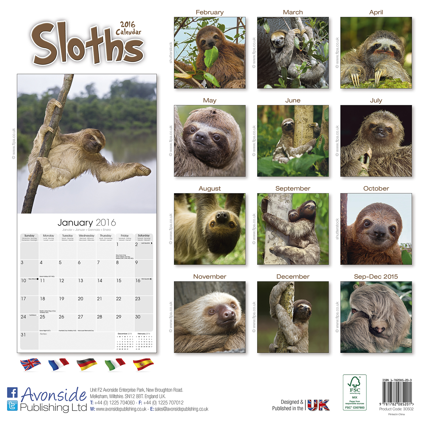 Sloths Calendar 2016 | Pet Prints Inc. Sloths Calendar 2016 | Pet Prints Inc.
